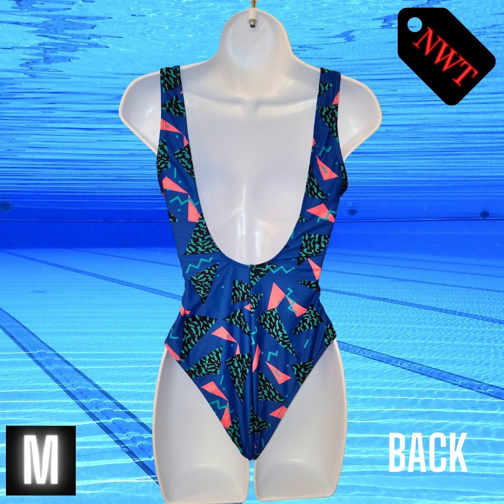 Medium 80's 90's Retro One Piece Swimsuit with High Cut and Low Back | One Piece